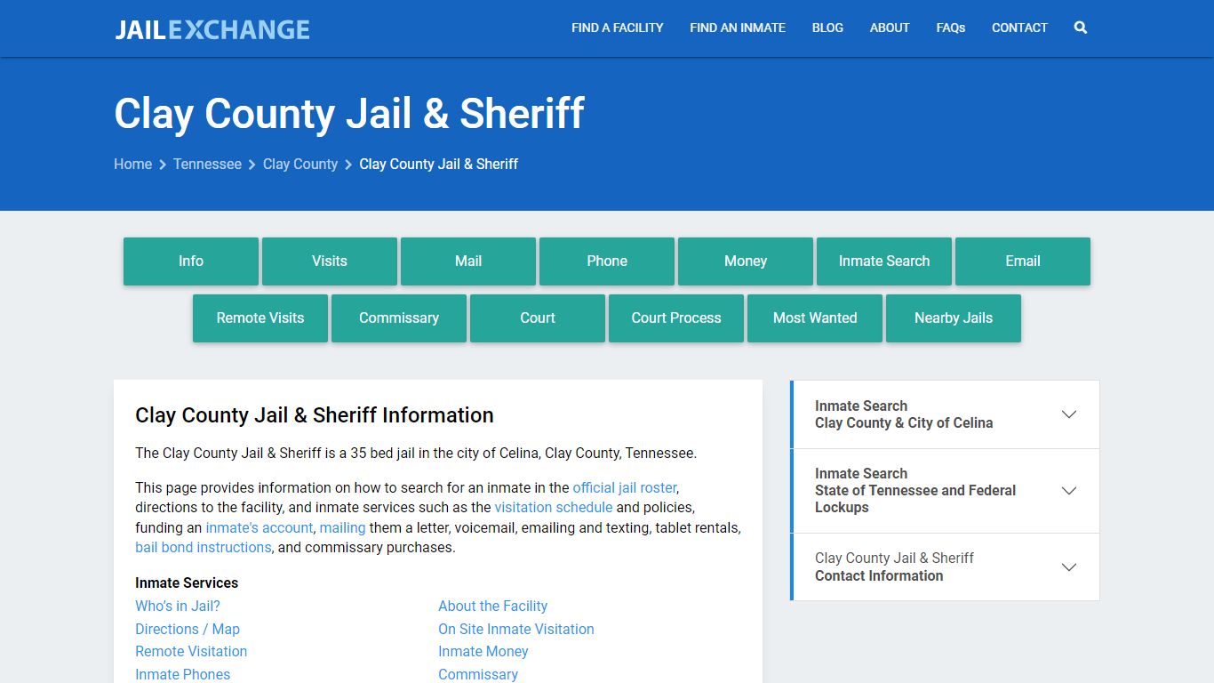 Clay County Jail & Sheriff, TN Inmate Search, Information